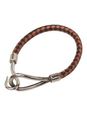 Hermes Jumbo Bracelet Silver Brown Metal Leather